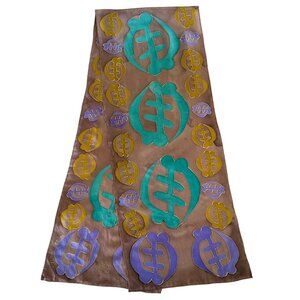 Vintage Adinkra Symbol Long Silky Scarf Gye Nyame Omnipotence of God Jewel Tones